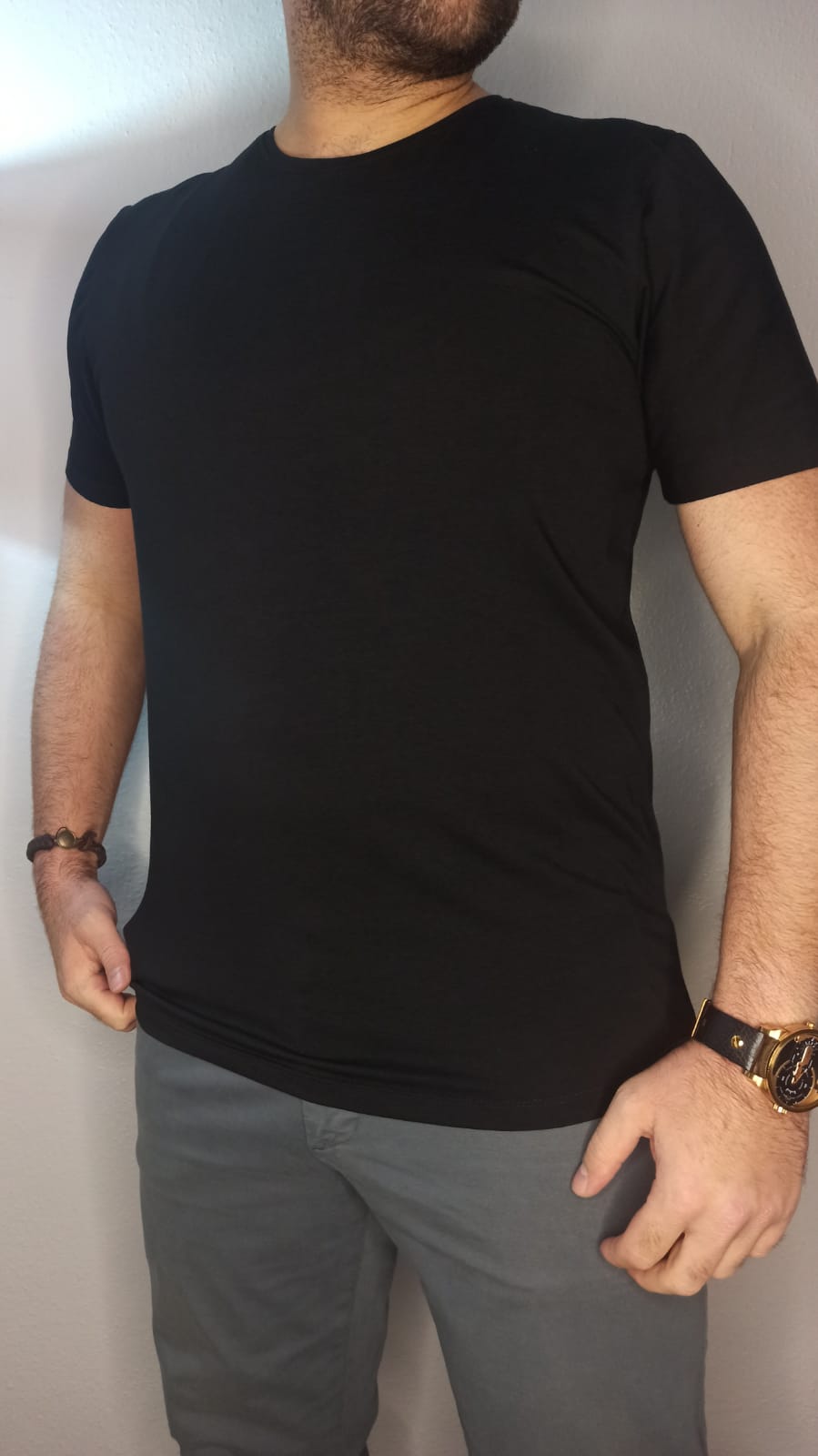 Bisiklet Yaka T-shirt Düz Siyah