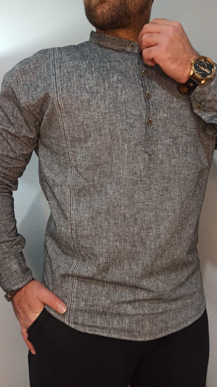 Keten Yıkama Hakim Yaka Gömlek