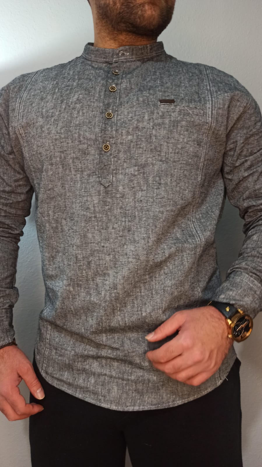 Keten Yıkama Hakim Yaka Gömlek